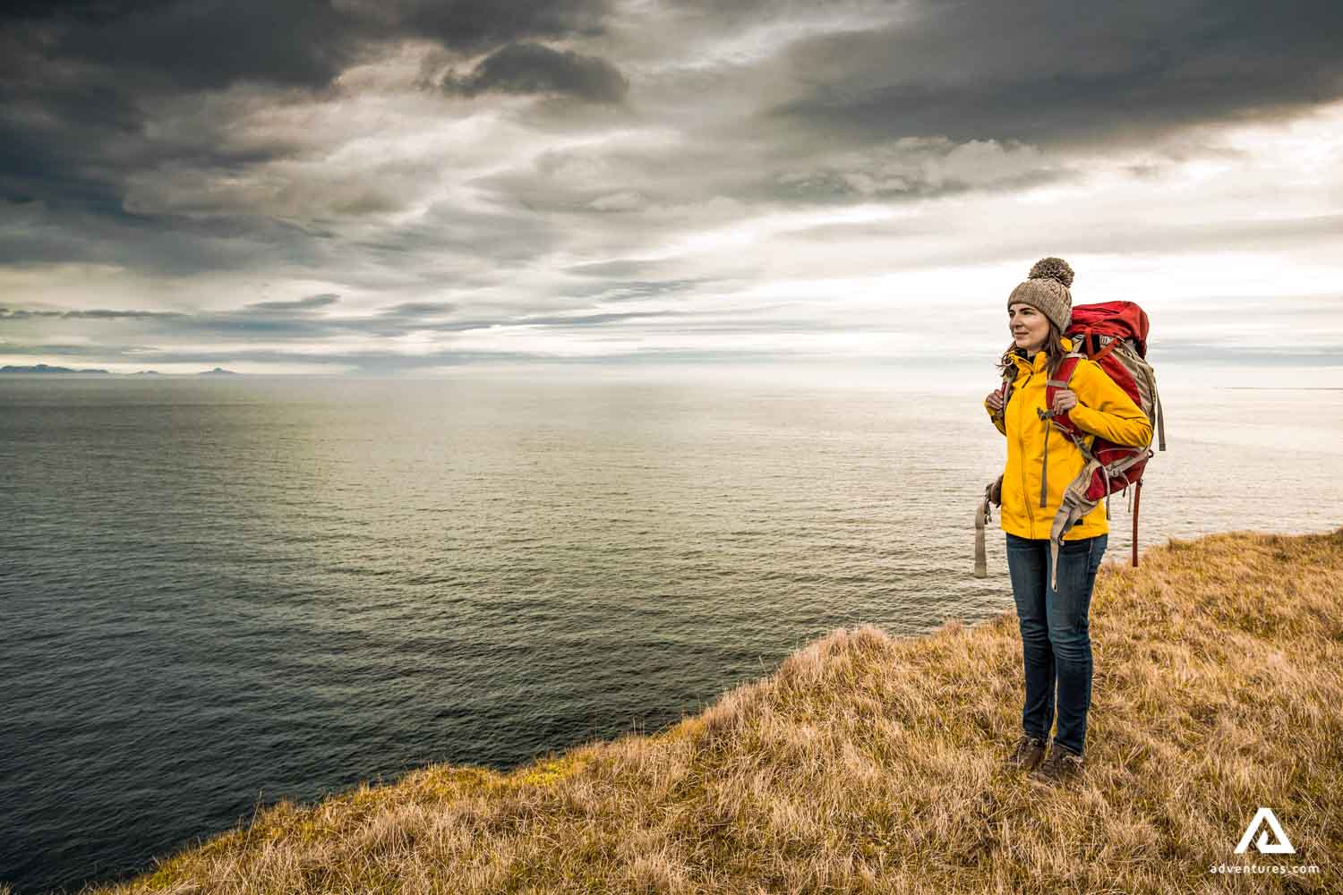 woman dressed up warm for hiking in iceland