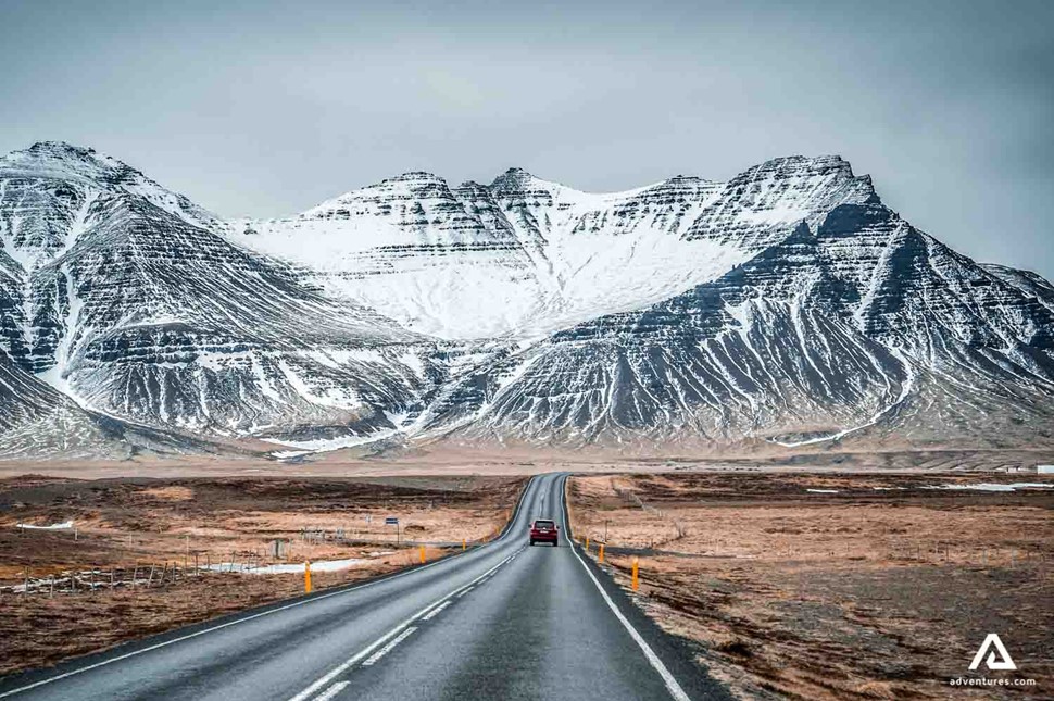 snowy mountain tops near ring road in iceland
