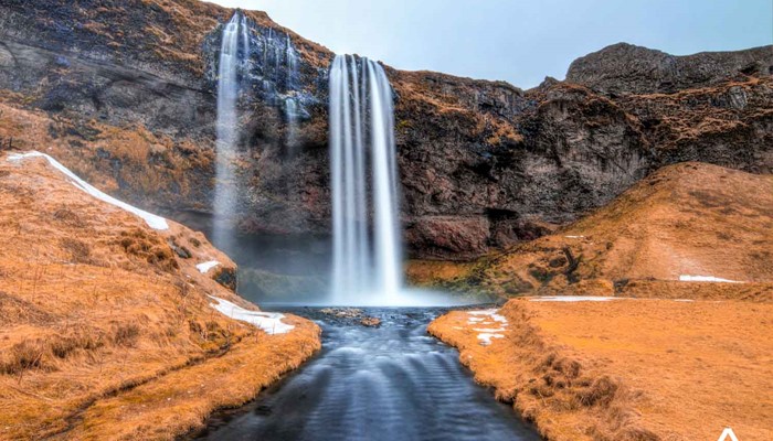 seljalandsfoss waterfall at autumn in south iceland