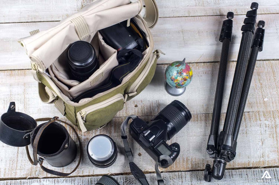 camera bag packed with gear for photographers