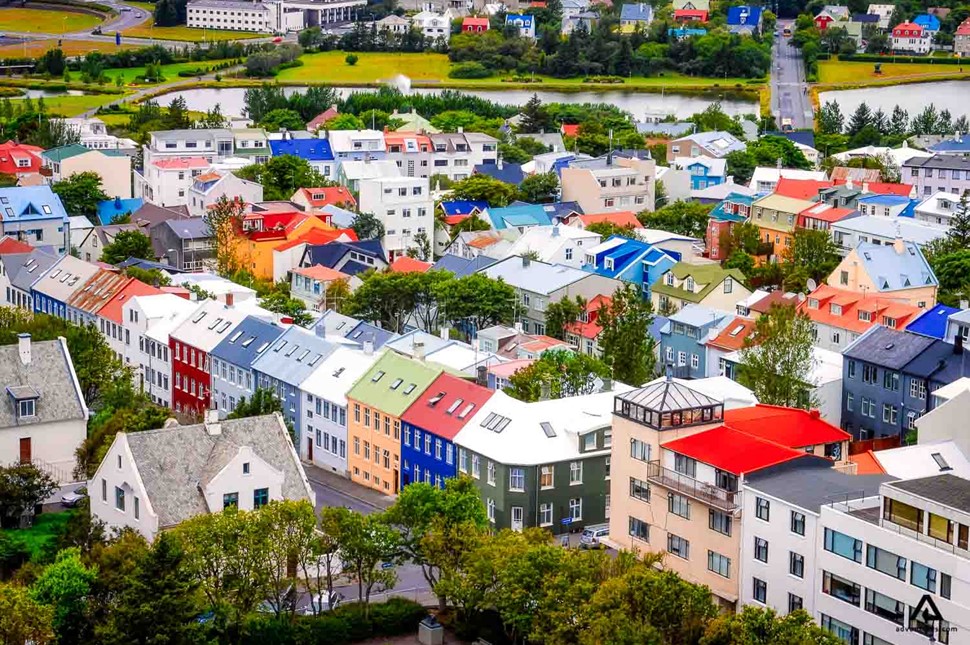 colourful houses in reykjavik from above the rooftops