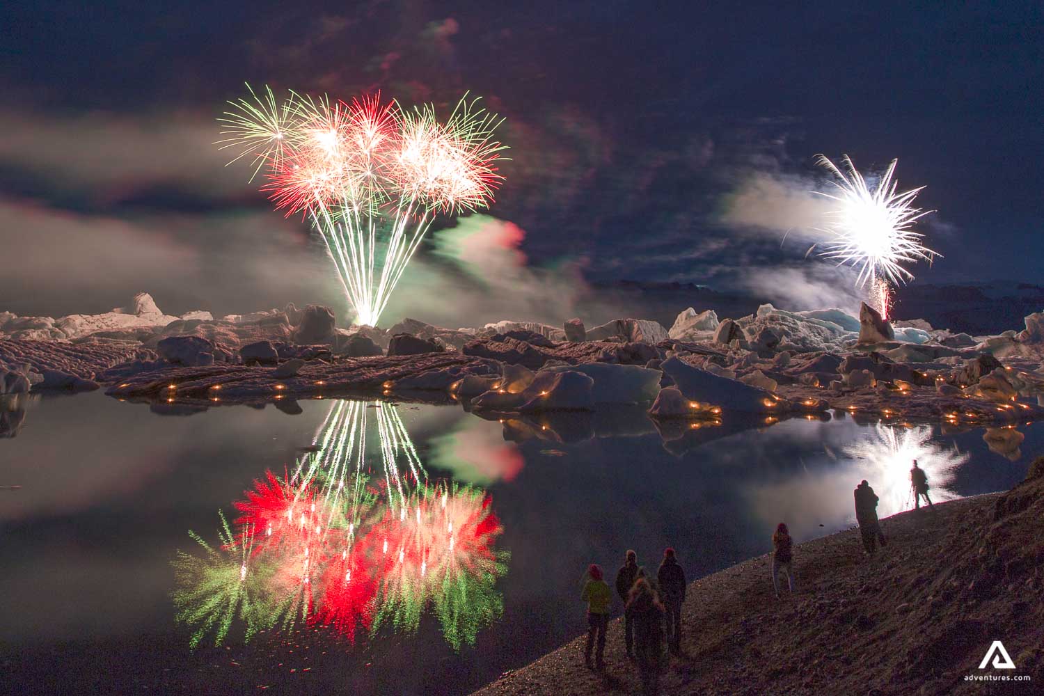 summer fireworks at jokulsarlon in iceland