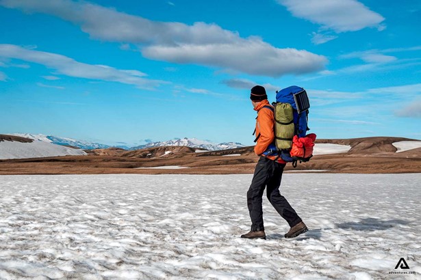 Man Hiking in Winter