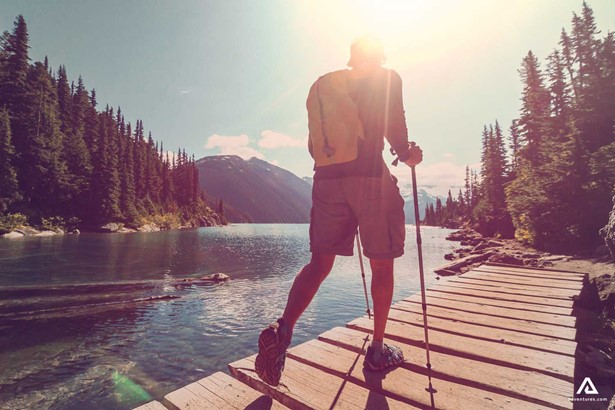 Man Hiking near lake in Canada