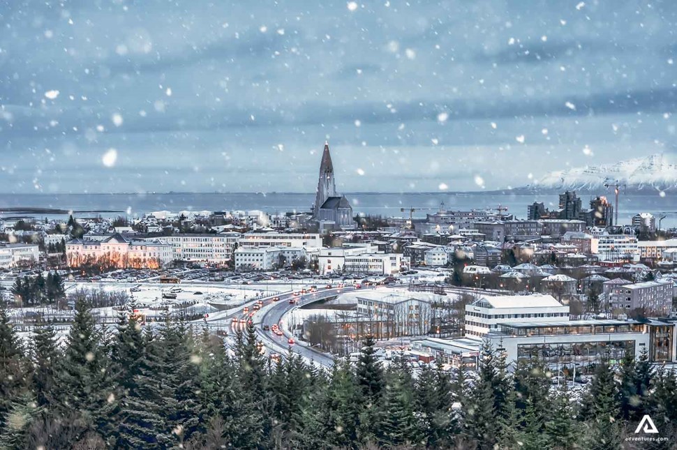 Reykjavik City View In Winter