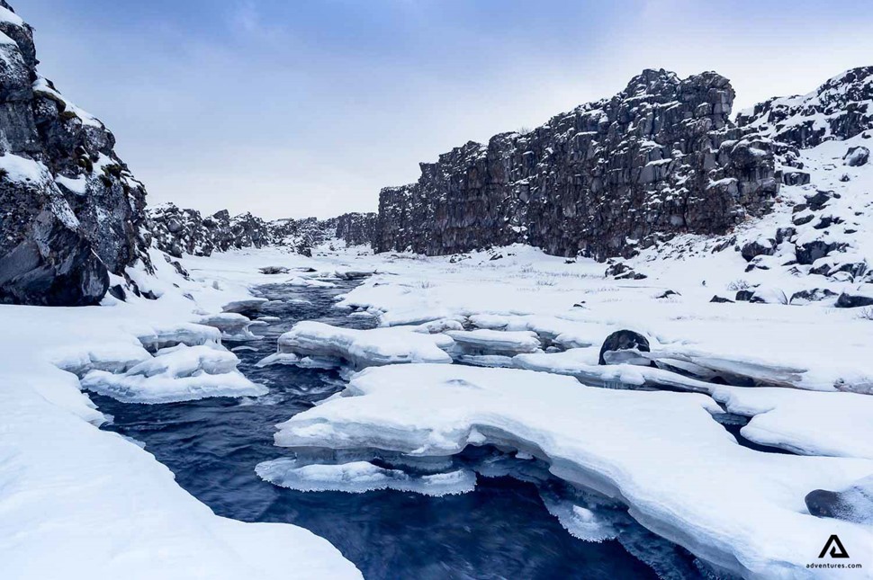 Thingvellir National Park River In Winter