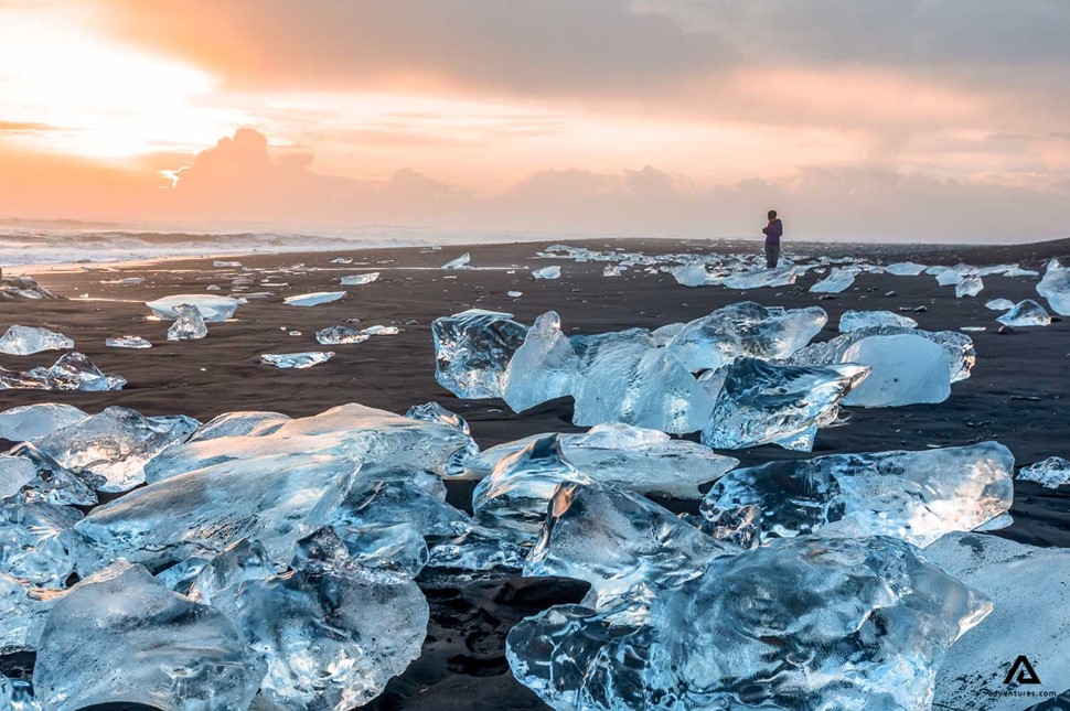 Diamond Beach With Icebergs In Iceland