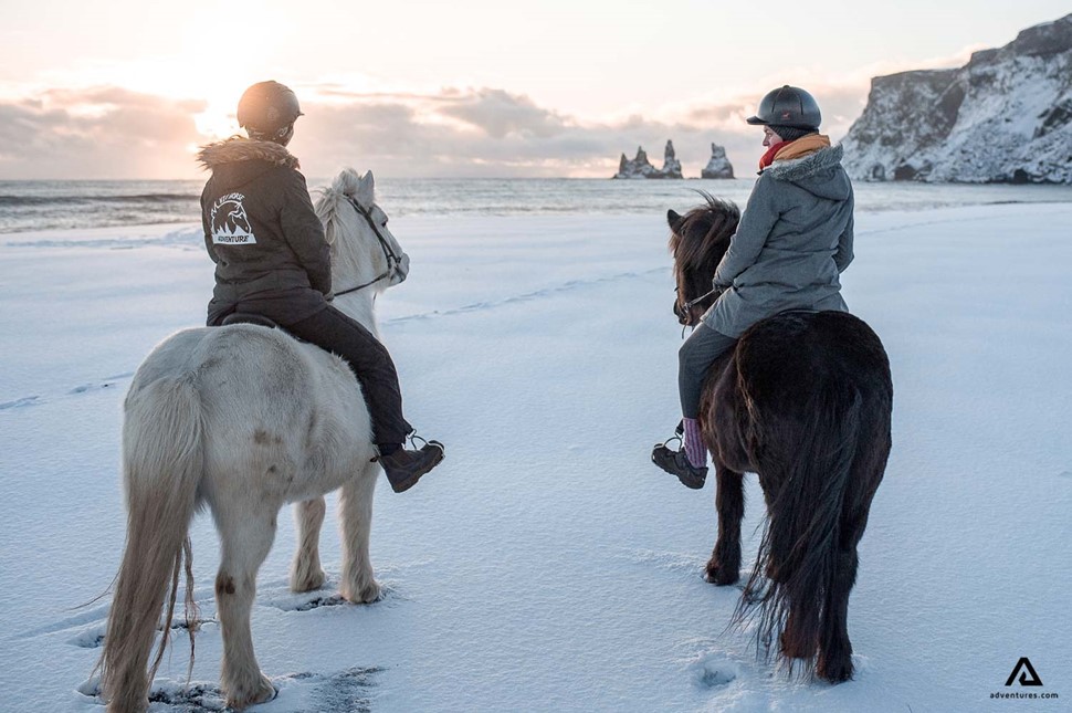 Girls On Horseback Riding Tour In Winter