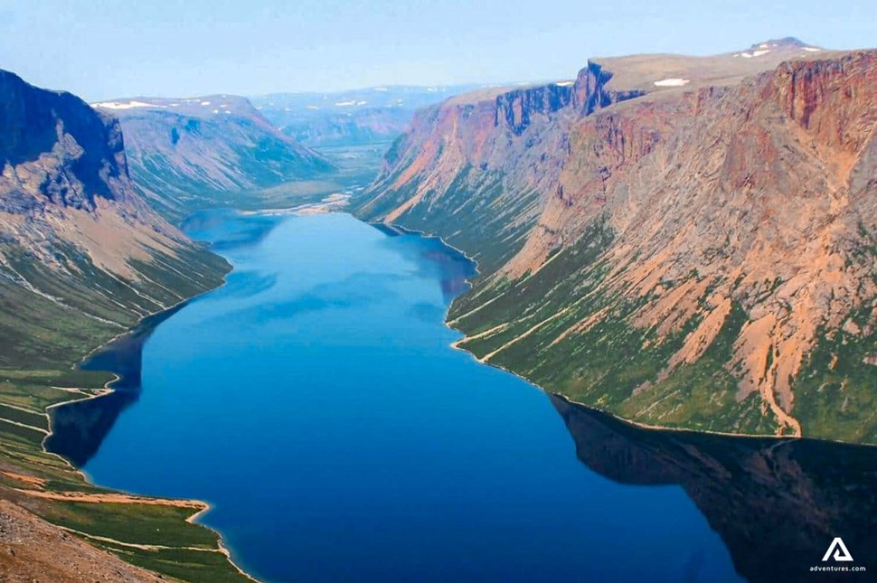 aerial view of a fjord in labrador peninsula