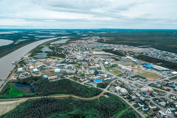 aerial view of inuvik town in canada