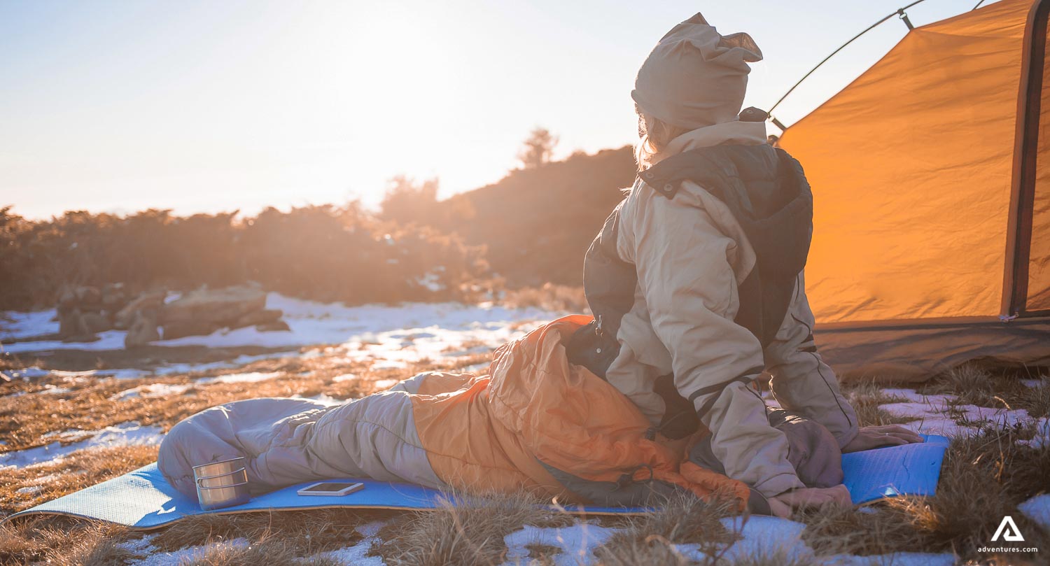 Girl in Sleeping Bag Outdoors