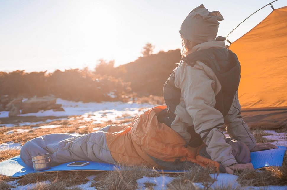 Girl in Sleeping Bag Outdoors