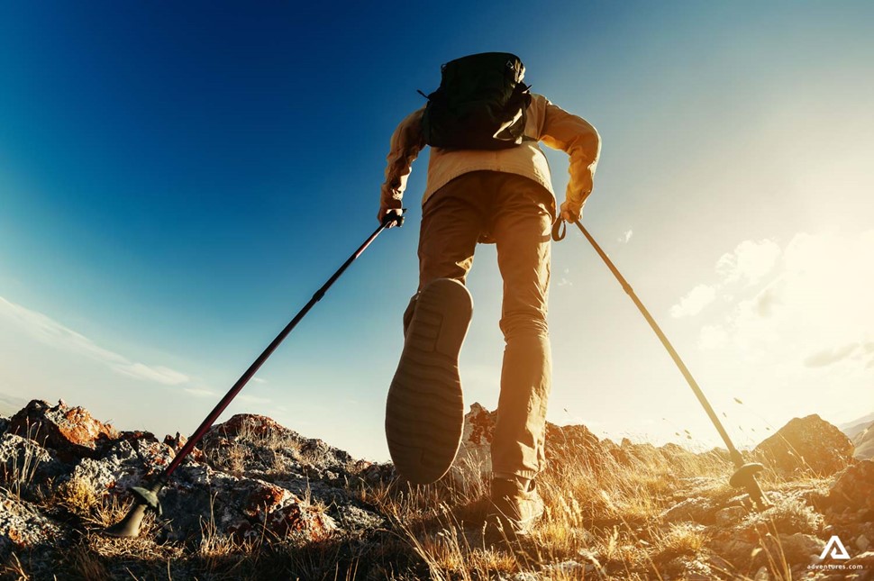 Hiker With Trekking Poles in Iceland