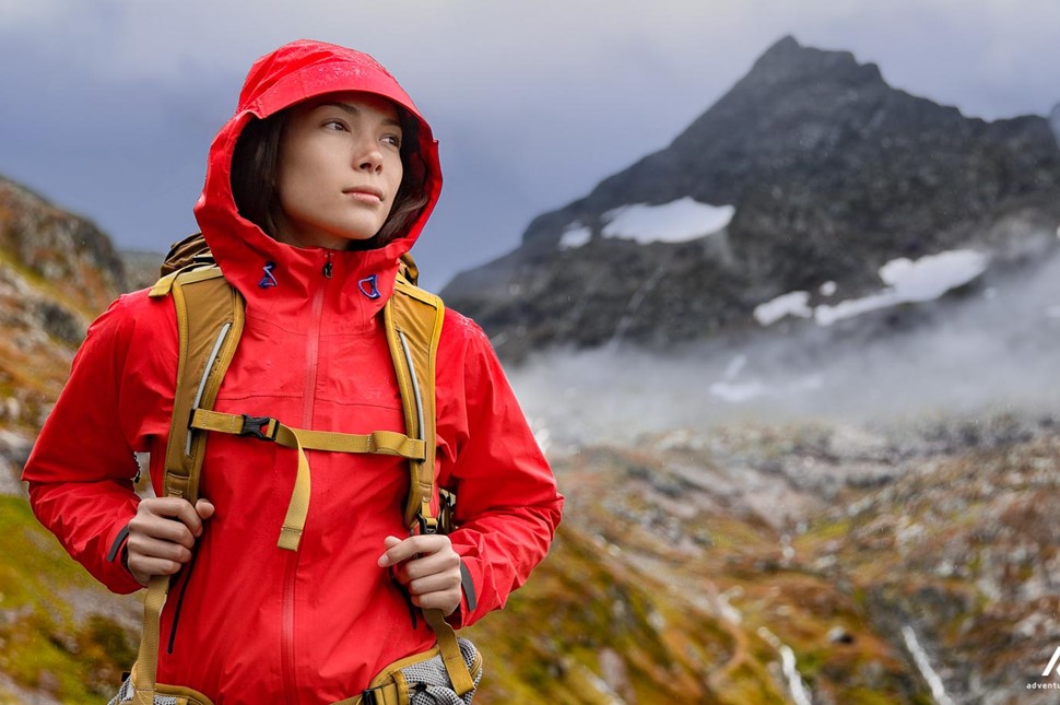 Hiker Woman In mountains