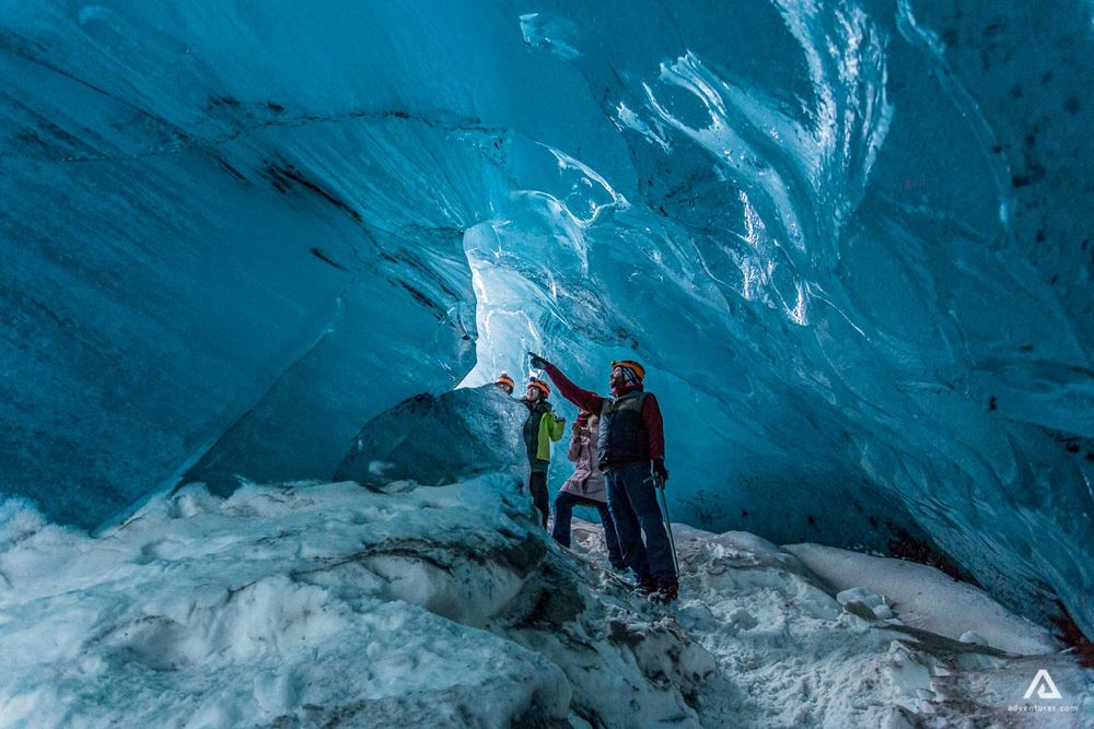 Vatnajokull Glacier Ice Cave With Blue Walls 