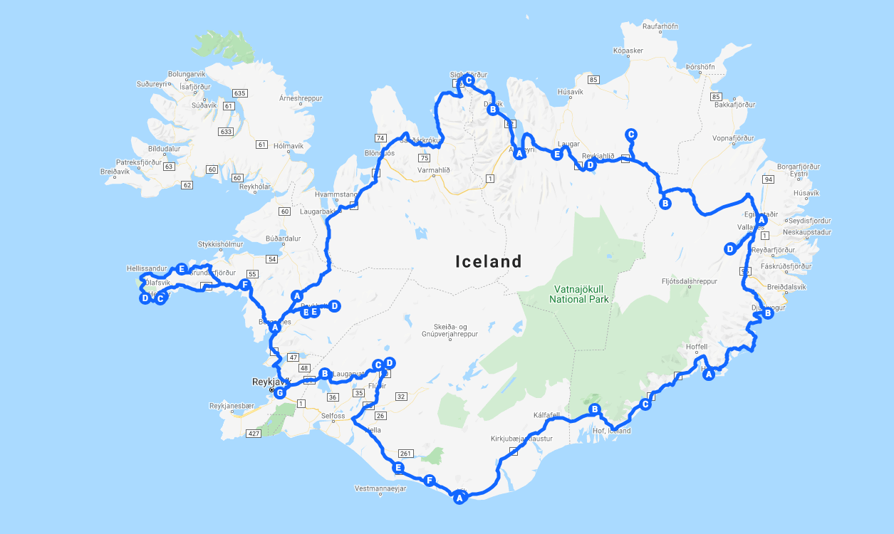 Travel Map in Iceland