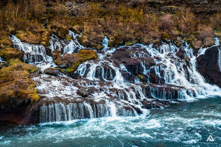 Hraunfossar Waterfalls Autumn Hraunfossar Waterfalls In Icelandic Autumn