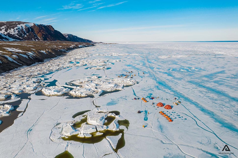 Aerial view to Arctic ocean in Nunavut