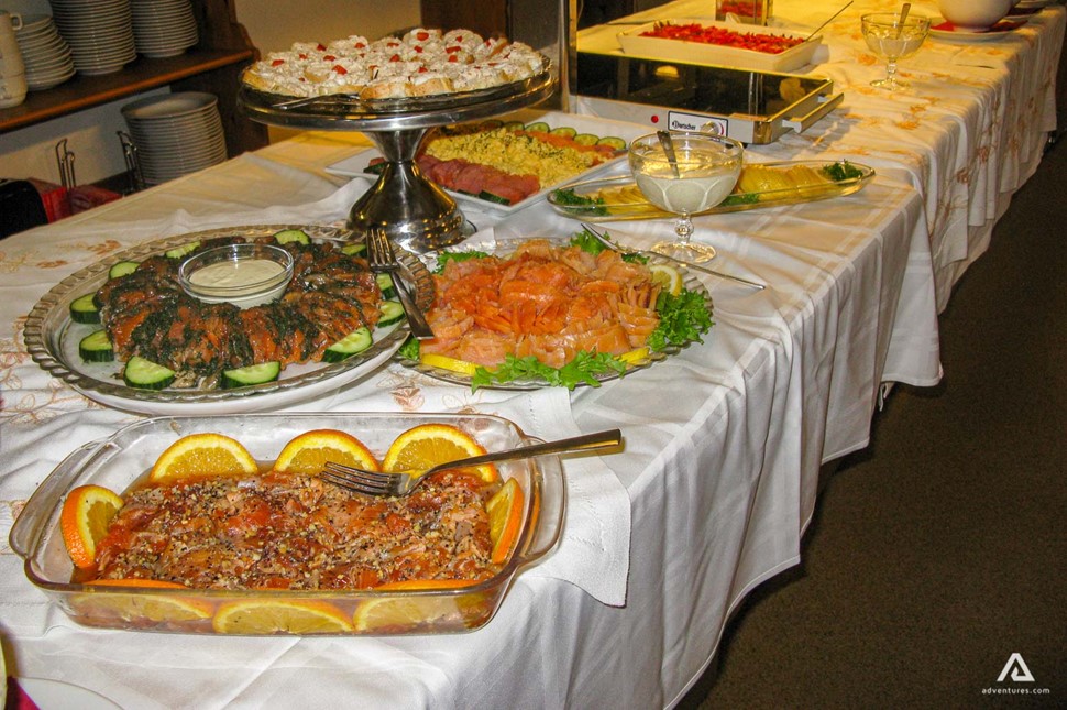 Served table with dishes