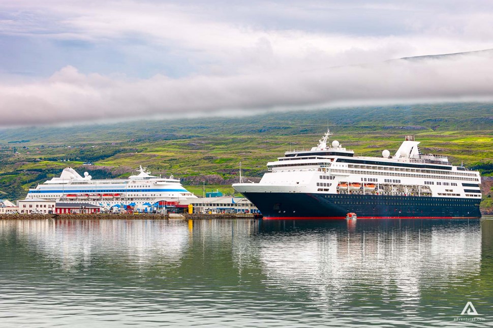 big cruise ship in akureyri city harbor