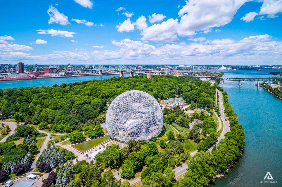 Aerial view to Montreal biosphere in summer