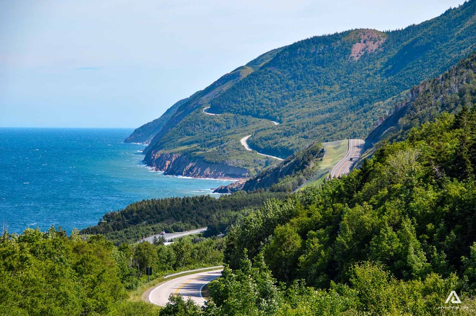 Cabot Trail in Nova Scotia road view forest mountains
