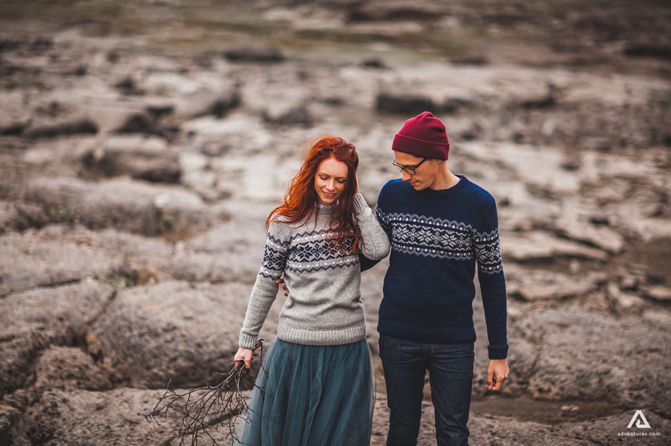 Couple wearing Traditional Icelandic Sweater