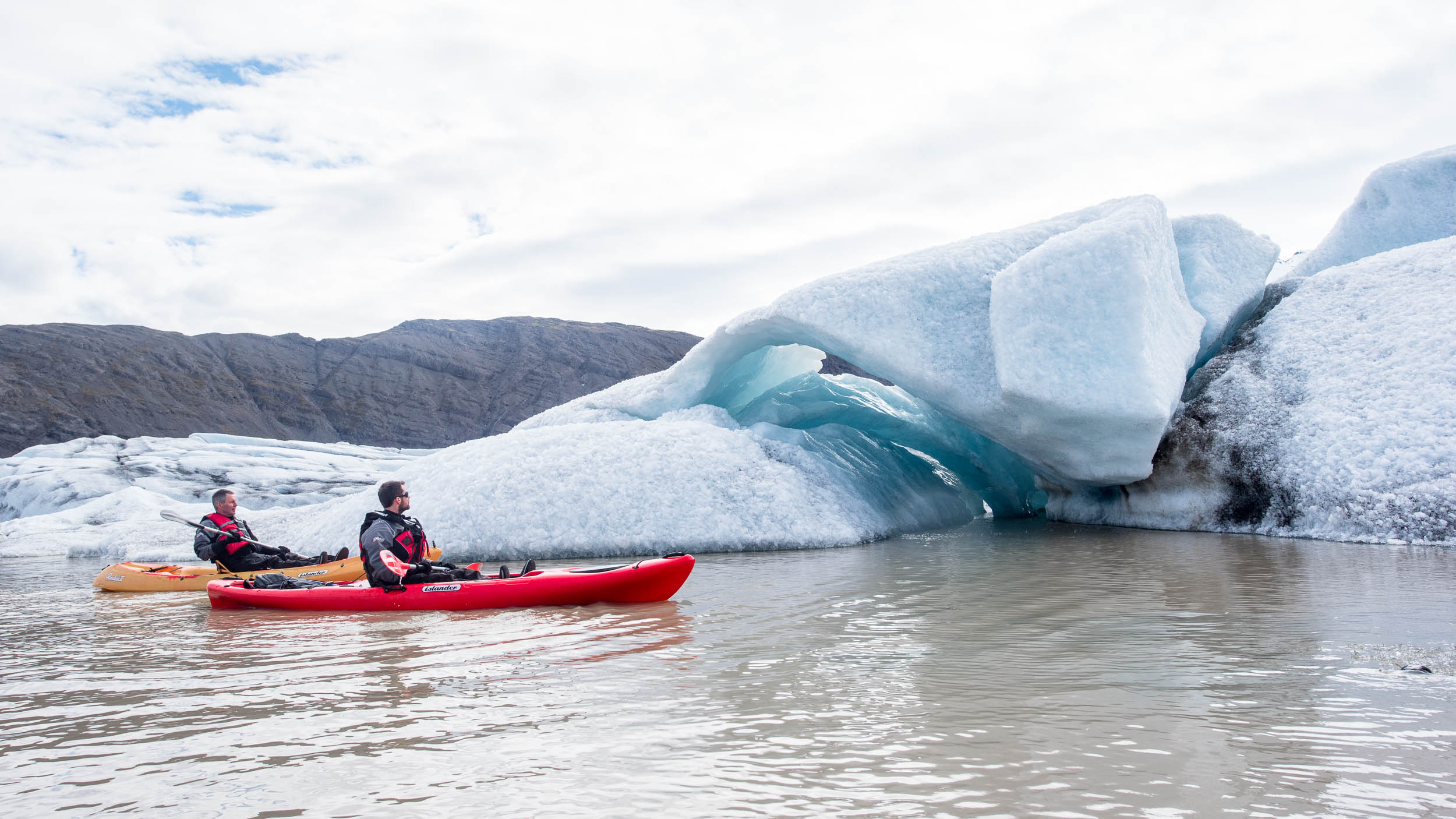 Kayaking on Heinaberslon Glacier Lagoon in Iceland