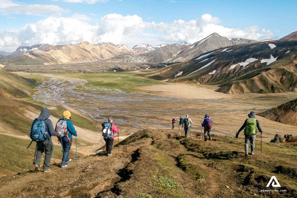 Group of people hiking in Iceland