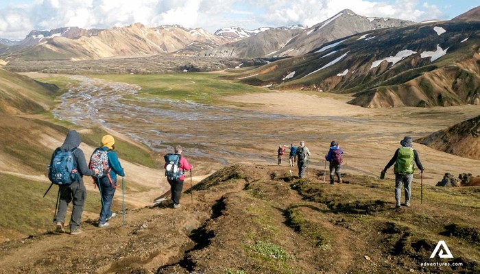 Group of people hiking on Laugavegur trail