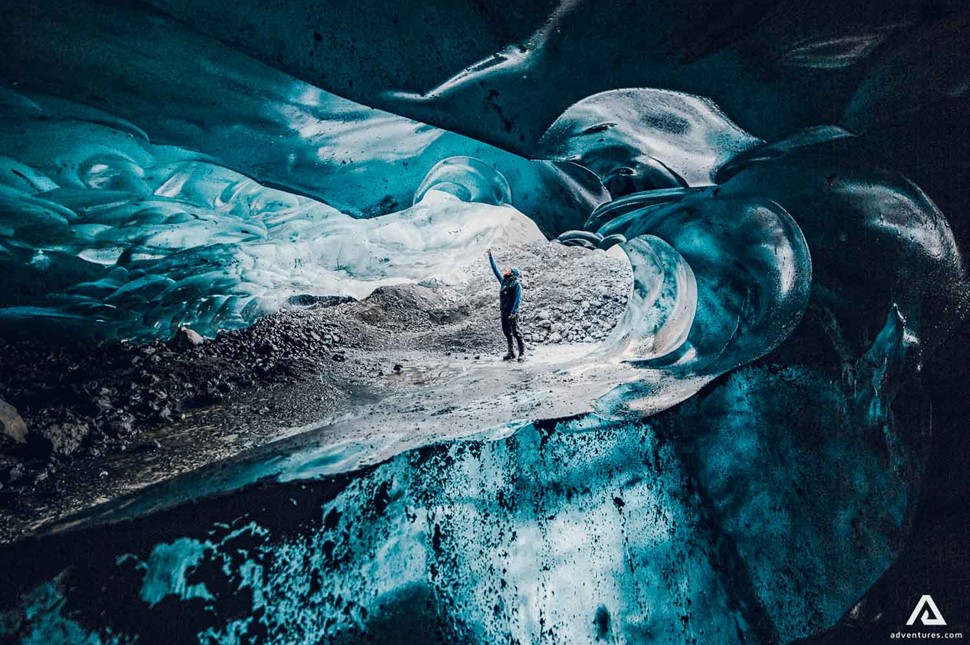touching ice in an ice cave