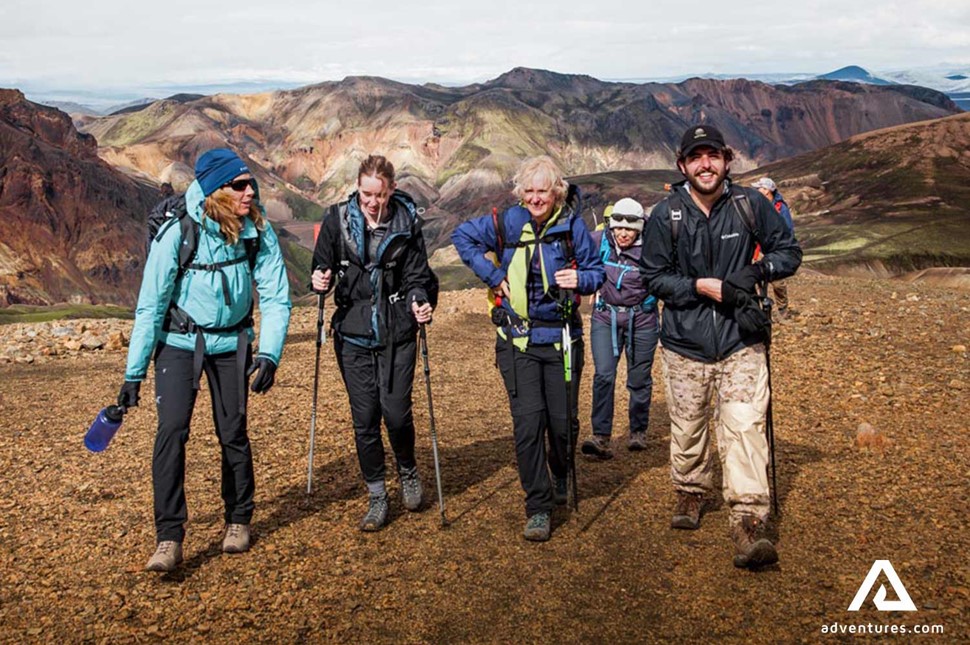 Group Hiking Trekking Laugavegur in Iceland