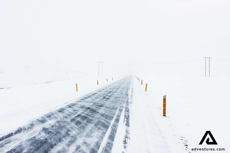 Iceland Blizzard Windy Winter Road in Iceland