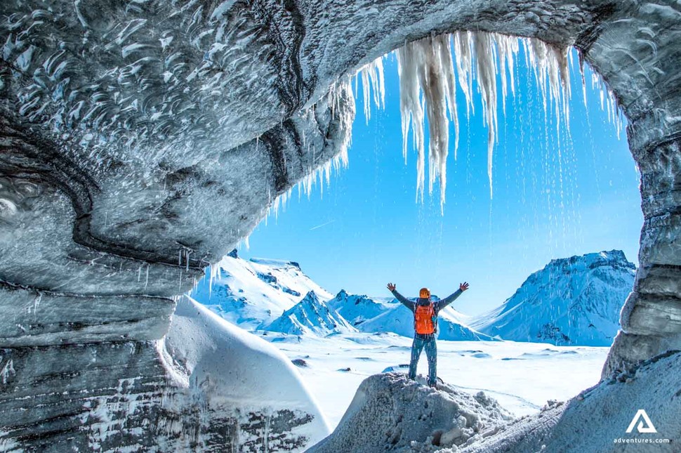 a view from katla ice cave in winter