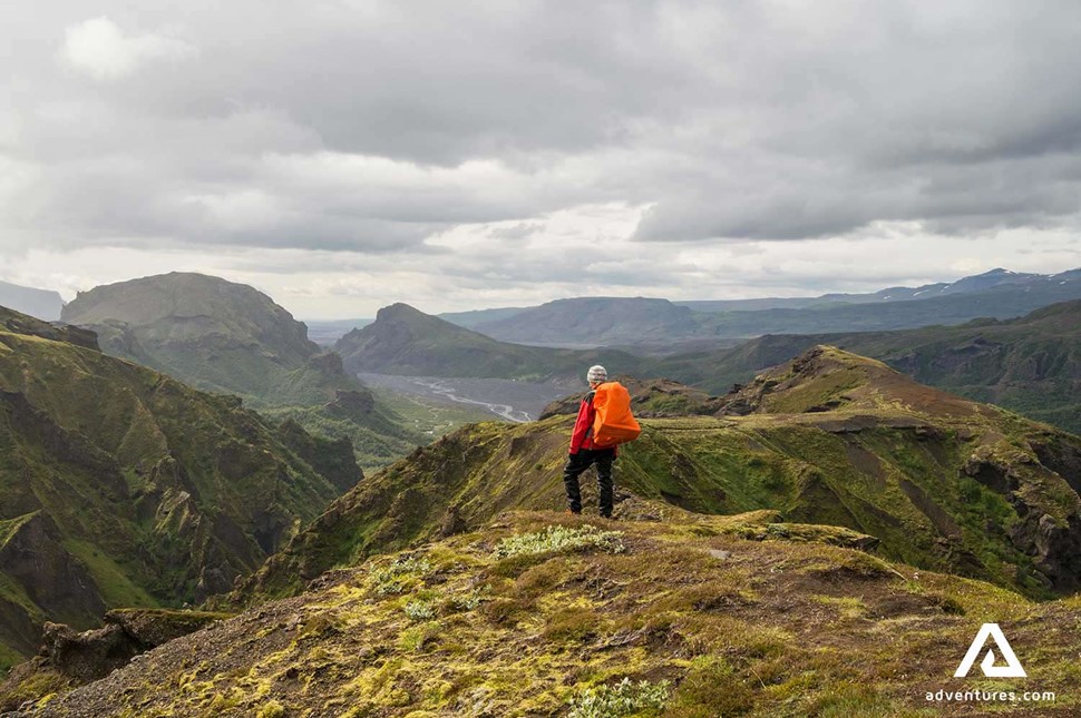 trekking in thorsmork valley in iceland