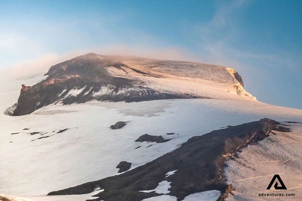 snowy mountain top of eyjafjallajokull volcano in iceland