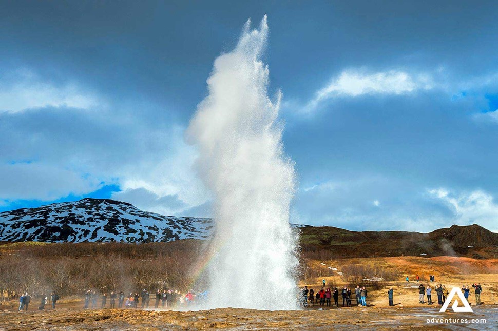 the eruption of geysir hot spring in iceland