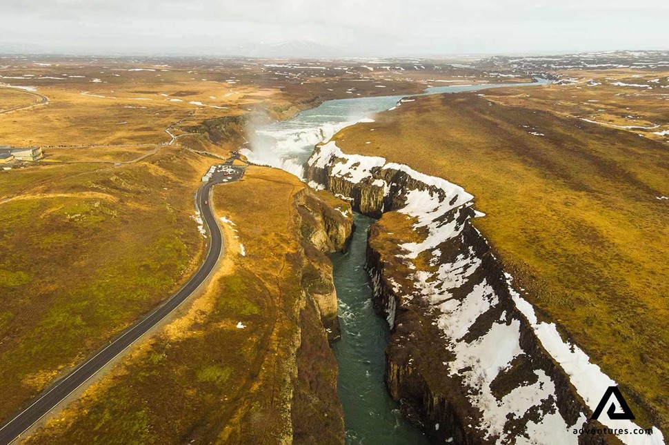river flowing down a canyon at gullfoss