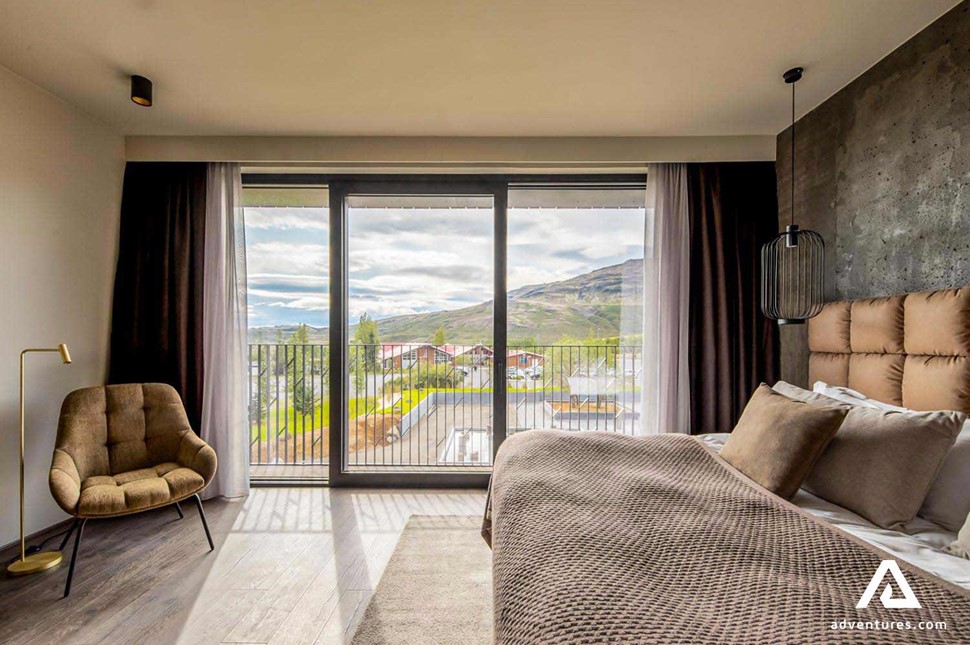 bedroom view in geysir hotel in iceland