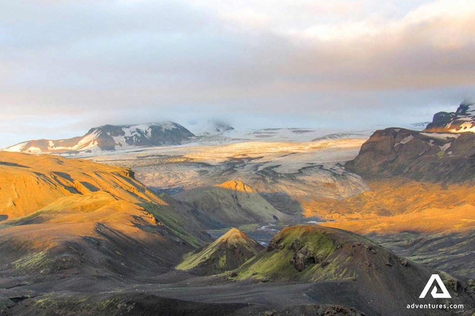 aerial view of glacier near katla in iceland