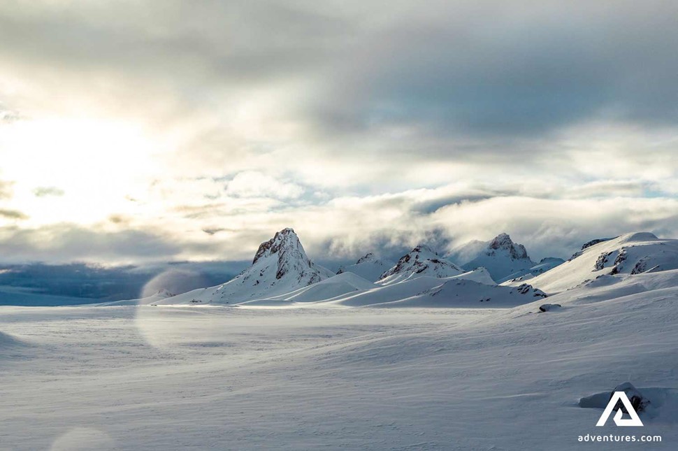 langjokull glacier landscape at sunset in iceland