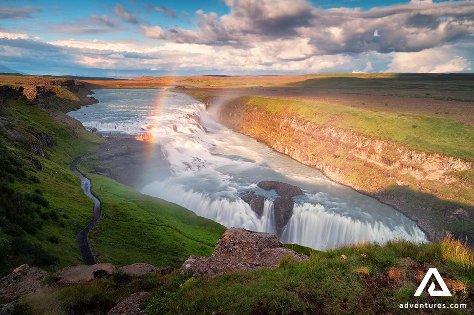 gullfoss waterfall with a rainbow in iceland