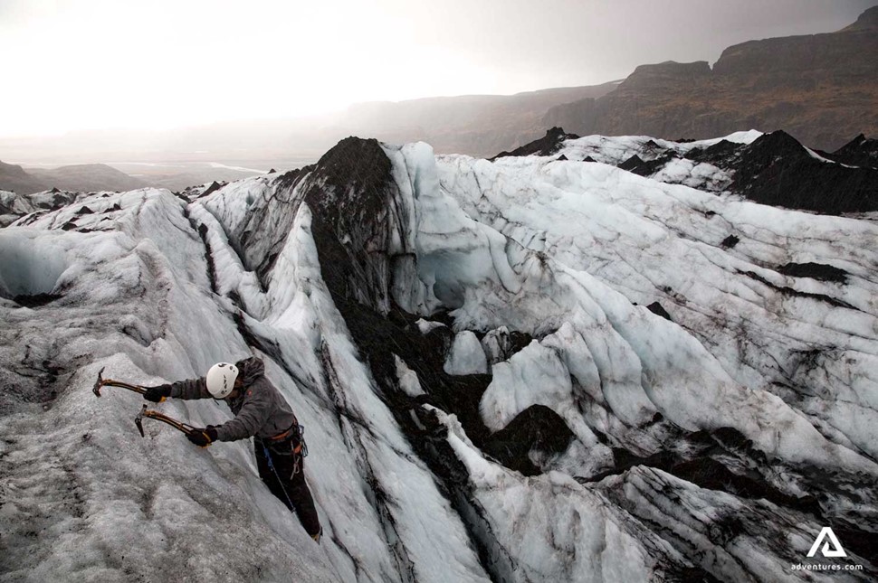 ice climbing on a glacier in iceland