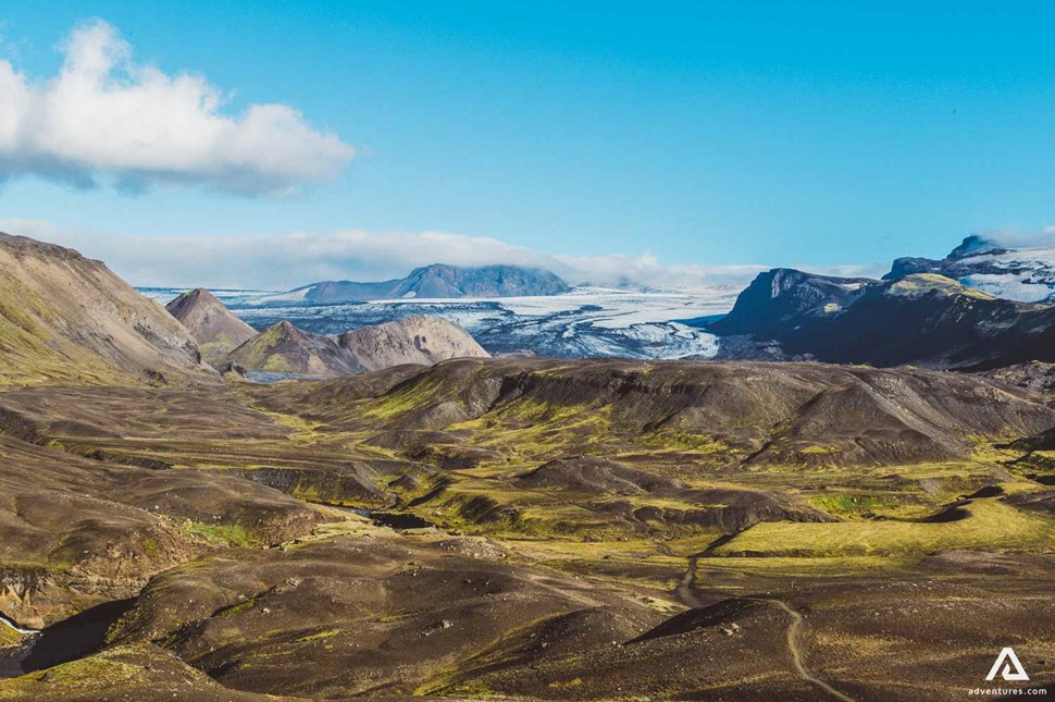 birds eye view of myrdalsjokull in iceland