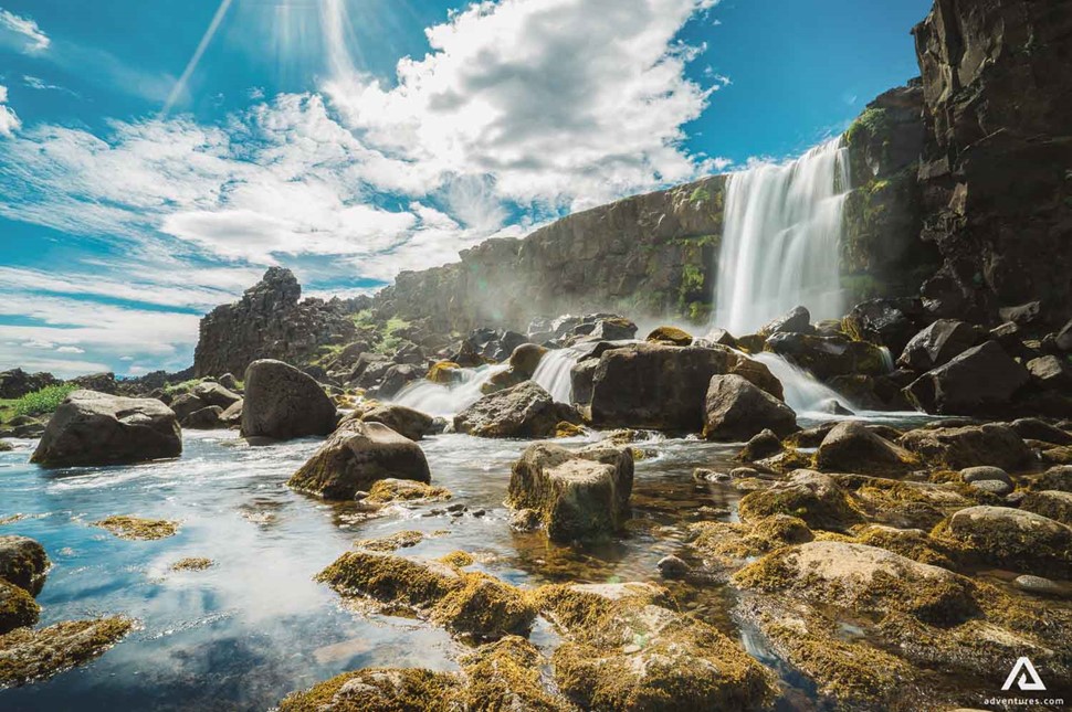 oxararfoss waterfall in thingvellir national park
