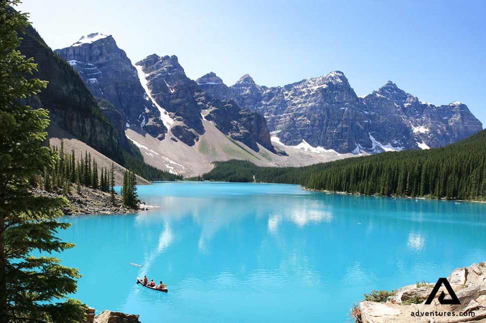 bright blue moraine lake in banff canada at summer