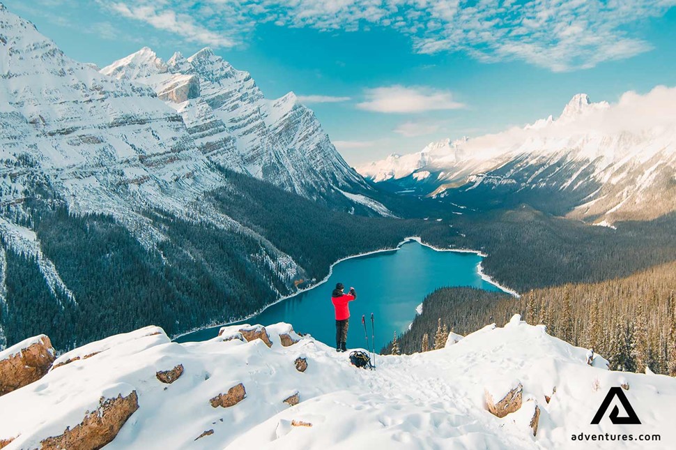 taking picture high from a mountain in banff canada