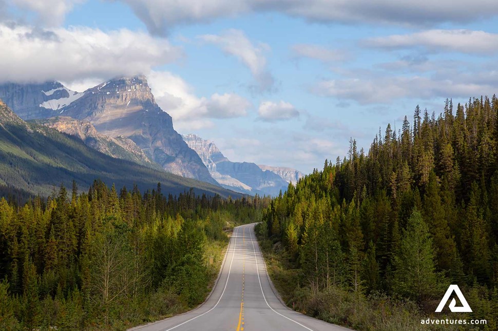 paved road near banff national park in canada