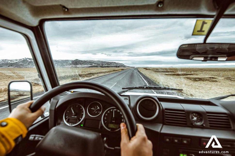 pov view of driving in iceland with a jeep