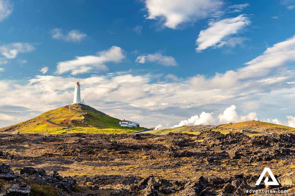 landscape view of reykjanesviti lighthouse in iceland